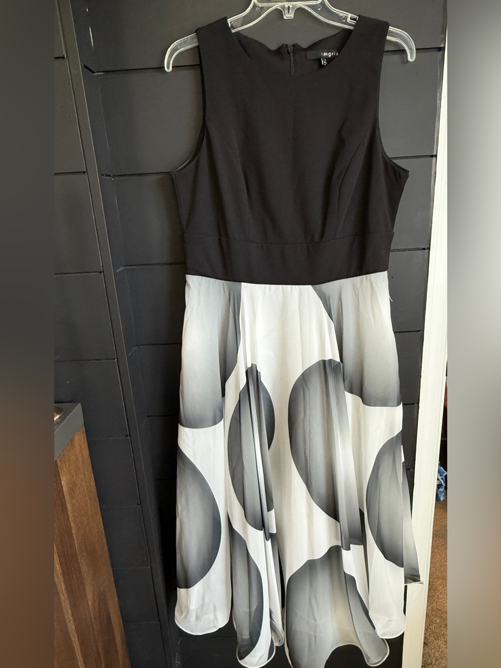 Sleeveless Black and White Circle-Print Fit & Flare Dress
